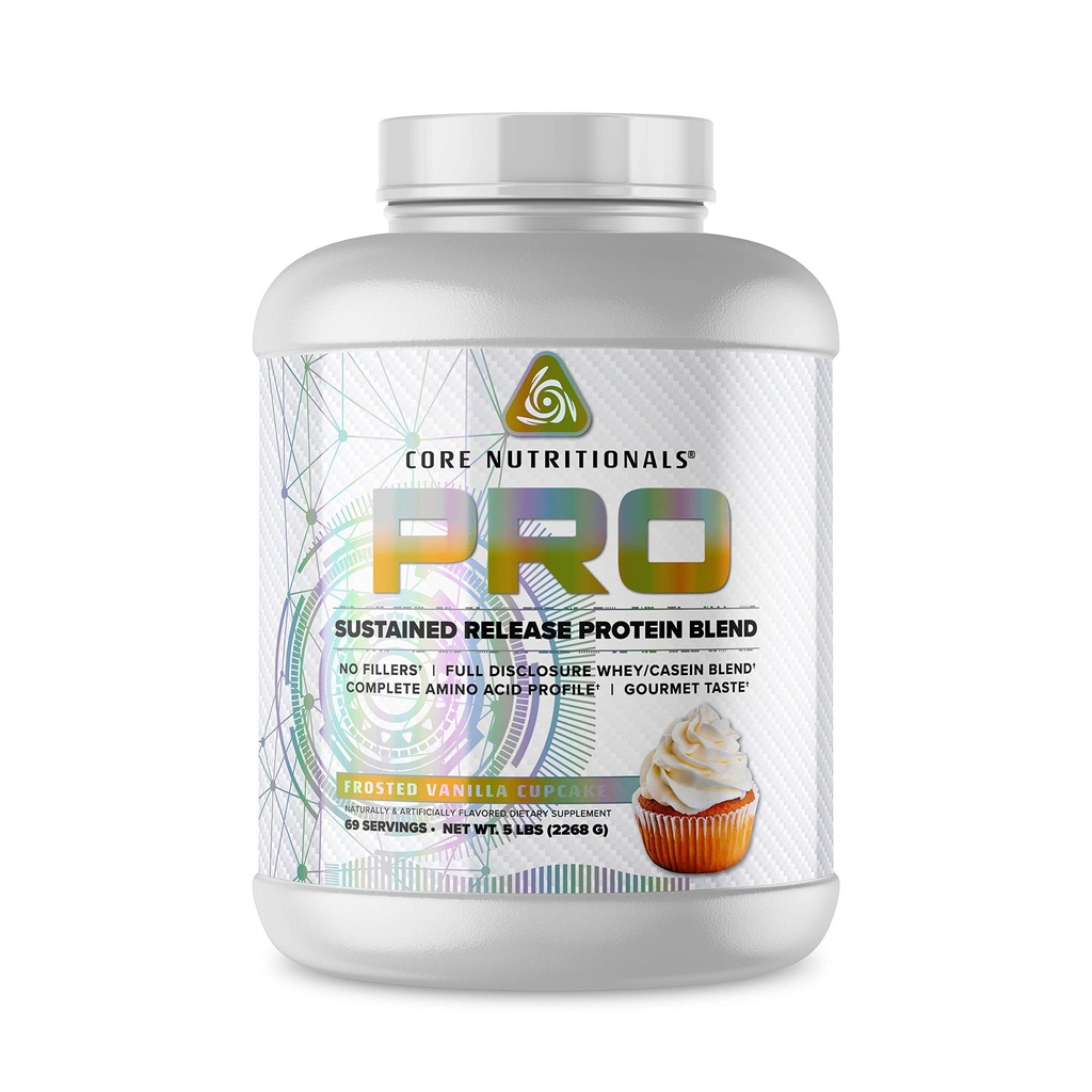Core Nutritionals Pro trajen release proteinska mešanica, prebavna encimska mešanica, 25G proteini, 2G Carb, 69 Servisi (Frosted Vanilla Cupcake)