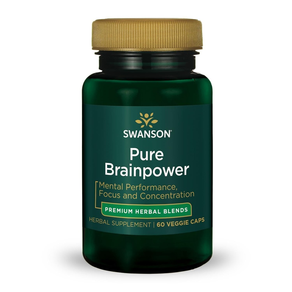 Swanson Pure Brainpower Brain Health Kognitivni spomin Fokus Podpora Brain-Derived Neurotrofic Factor (BDNF) Zeliščni dodatek (Ginkgo Biloba, Bacopa Monnieri) 60 Veggie kapsule (Veg Caps) Vegan