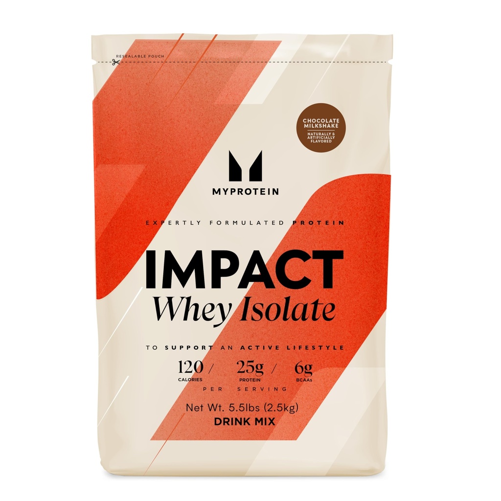 Izolat sirotkinih beljakovin Myprotein Impact, 5,5 LBs (79 Serving) čokoladni gladek, 25g beljakovine, 3,5g glutamin in 6g BCAA na servacijo, beljakovinski pretres za mišično moč in okrevanje