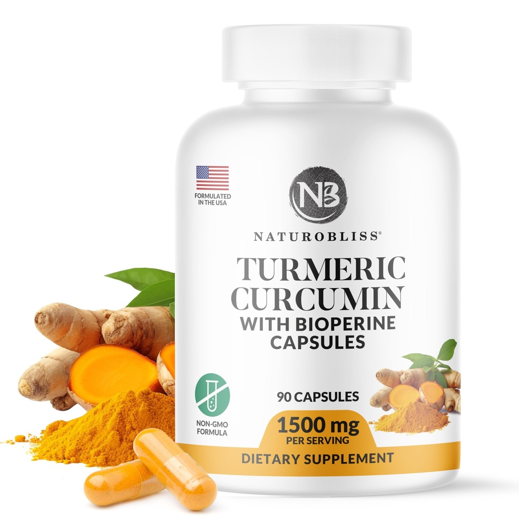 NaturoBliss Kurkumin z BioPerine 1500mg - Brez glutena - 90 kapsul