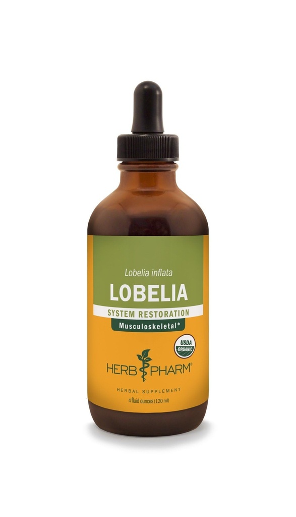 Herb Pharm Certified Organic Lobelia Tekoči ekstrakt za podporo mišično-skeletnemu sistemu - 4 Ounce