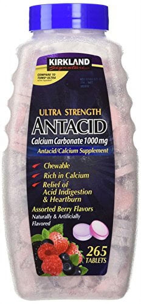Kirkland signature Ultra Jakost antacid kalcijev karbonat 1000 MG sortirane okuse jagod (265 tablet)