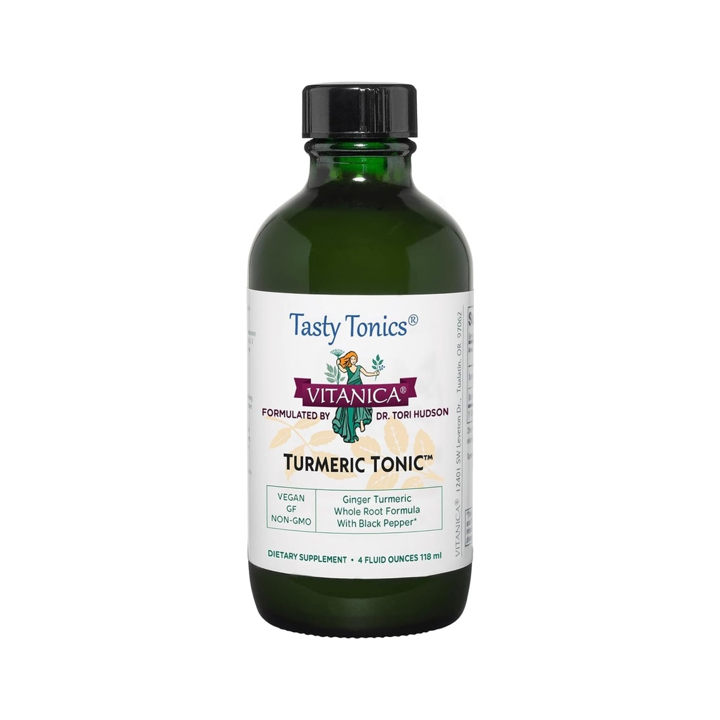 Vitanica, Turmeric Tonic, Ne-GMO Tekoči kurkumin Dodatek 1000 mg, s črnim poprom in ingver, antioksidant, Vegan, Gluten prost, 4 Ounce