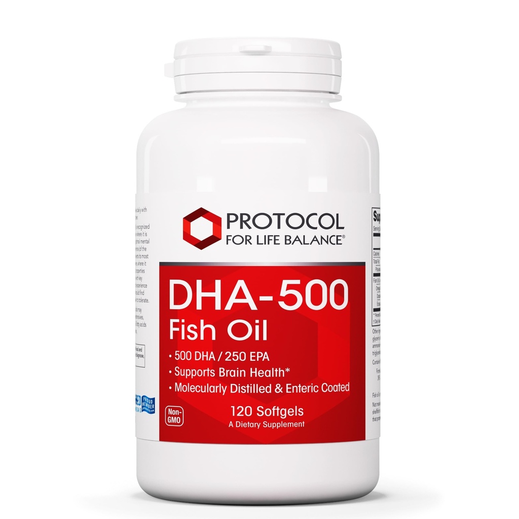 PROTOKOL ZA ŽIVLJENJSKO BILANCE DHA-500 - DHA 500mg & EPA 250mg - Fish Oil Supplement - Brain Health & Support - Easy Digestion - Non-GMO & Halal - 120 Softgels