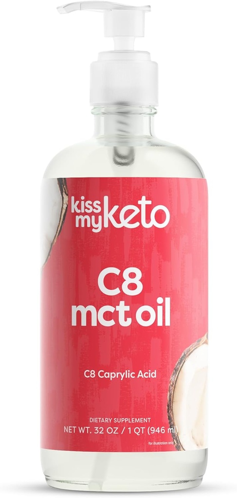 Kiss My Keto MCT Oil C8 – 32 oz Pure C8 MCT Oil Keto Fuel – Steklenica s črpalko – Visoka oktanska kaprilna kislina – Keto Pure MCT CoconutOil Brain Fuel – Liquid Coconut MCTOil Pure