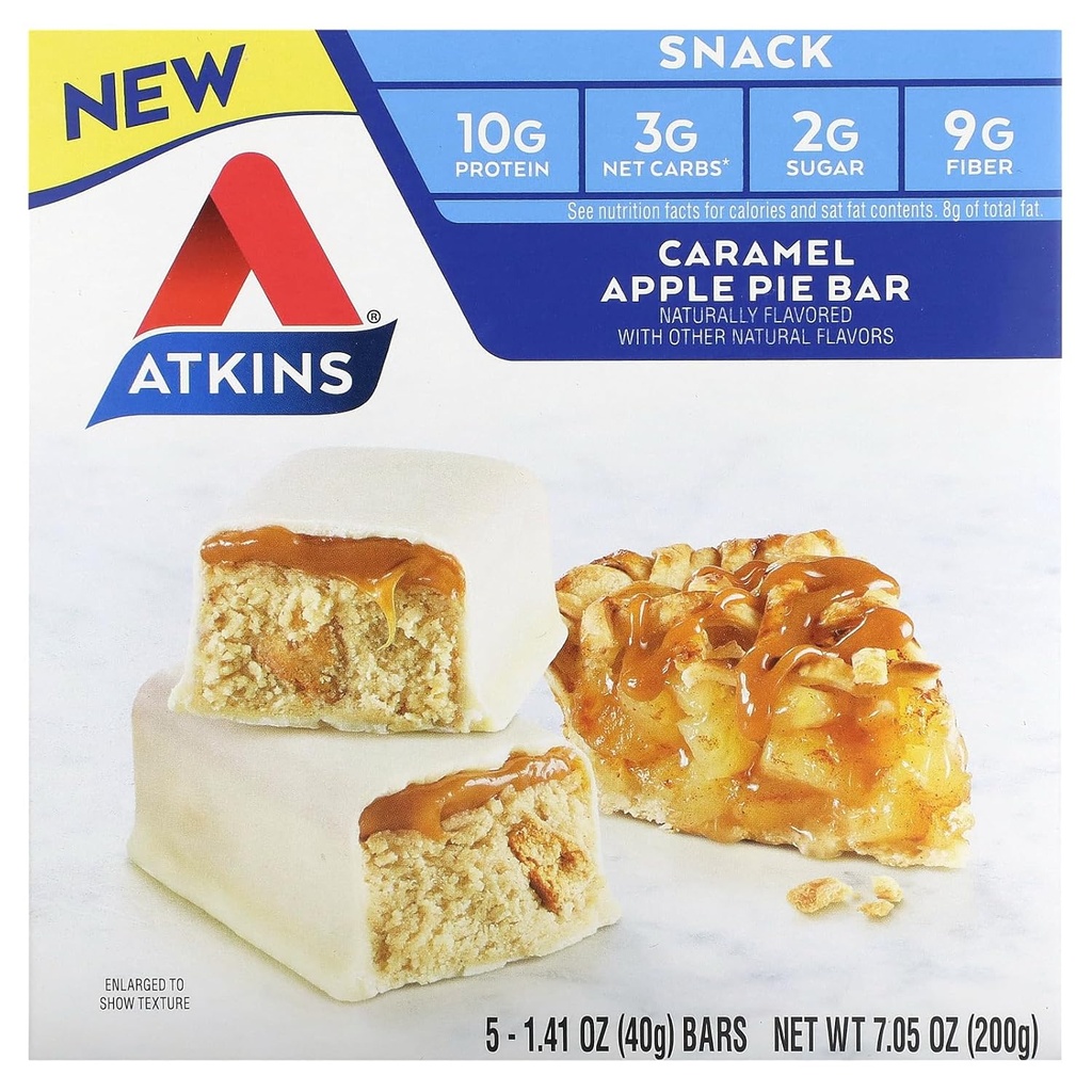 Prigrizek Atkins, karamelna jabolčna pita, 5 barov, 1,41 oz (40 g) vsak