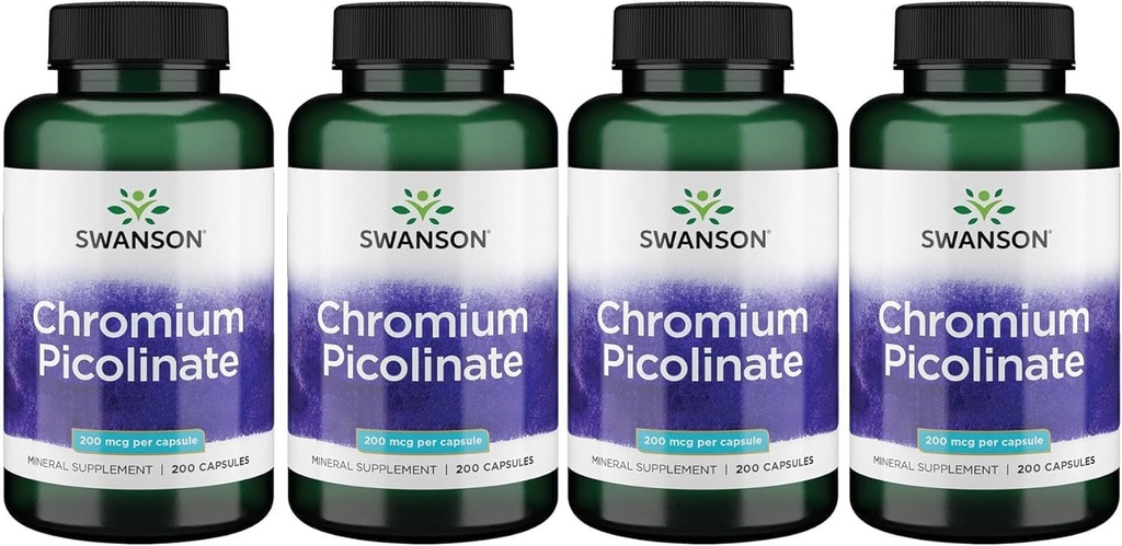 Swanson Chromium Pikolinat - Naravni dodatek Spodbujanje Presnova in upravljanje s težo - Podpira zdrave ravni že v normalnem območju - (200 Kapsule, 200mcg vsak)