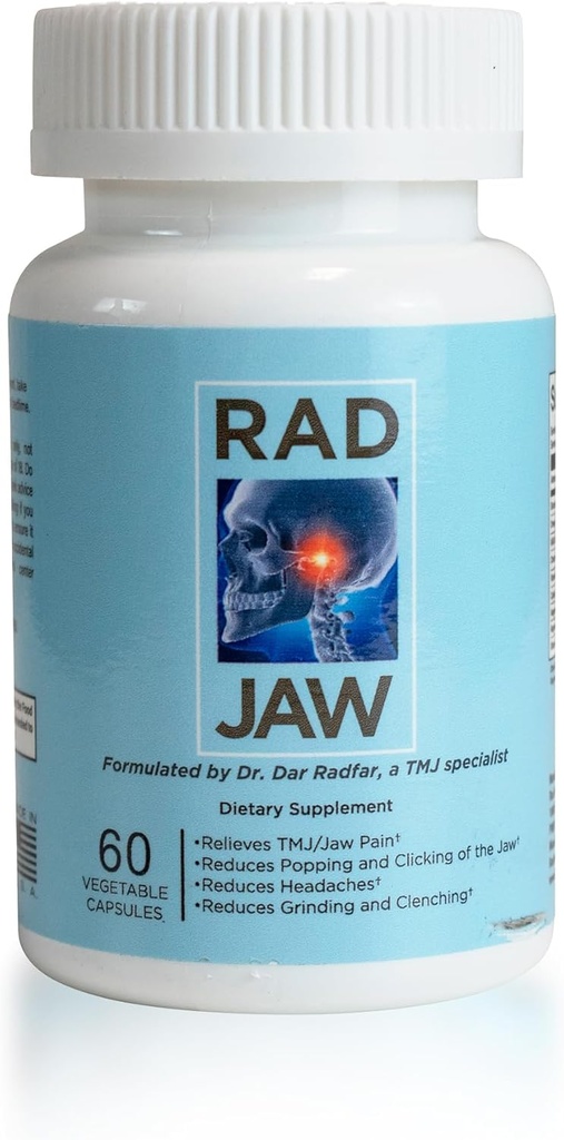 RAD JAW - TMJ dodatek za ženske in moške, na hranilih temelječa TMJ pomoč, Jaw neugodje podpora, tarče bolečine, pokanje, klikanje, grindiranje, klenčing (Bruksizem) in drugi simptomi, 60 Zelenjavnih kapsul