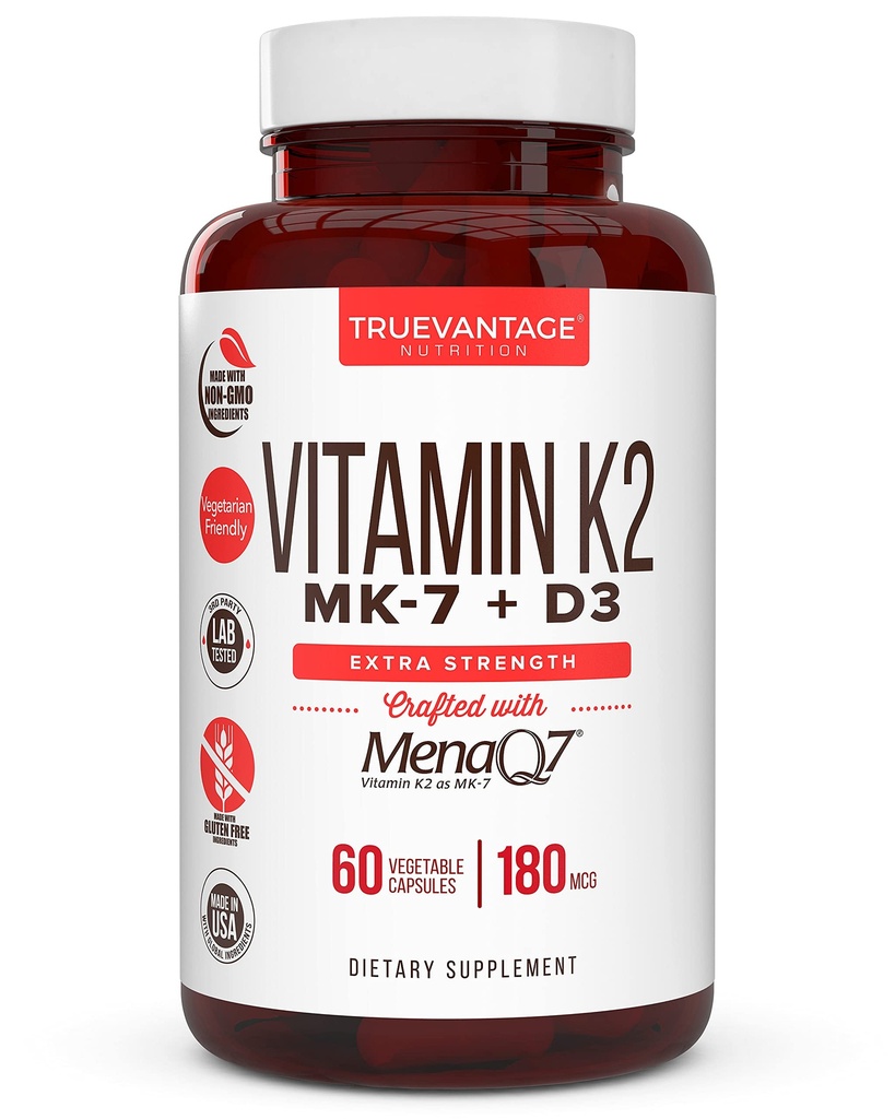 Vitamin K2 D3 dodatek 5000 i.e. D3 in 180 μg Vitamin k2 MK7 dodatek za zdrave kosti, zdravo srce in kardiovaskularno zdravje-60 Enostaven za pogoltnitev Zelenjavne kapice MenaQ7 K2 MK7