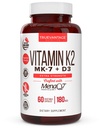 Vitamin K2 D3 dodatek 5000 i.e. D3 in 180 μg Vitamin k2 MK7 dodatek za zdrave kosti, zdravo srce in kardiovaskularno zdravje-60 Enostaven za pogoltnitev Zelenjavne kapice MenaQ7 K2 MK7