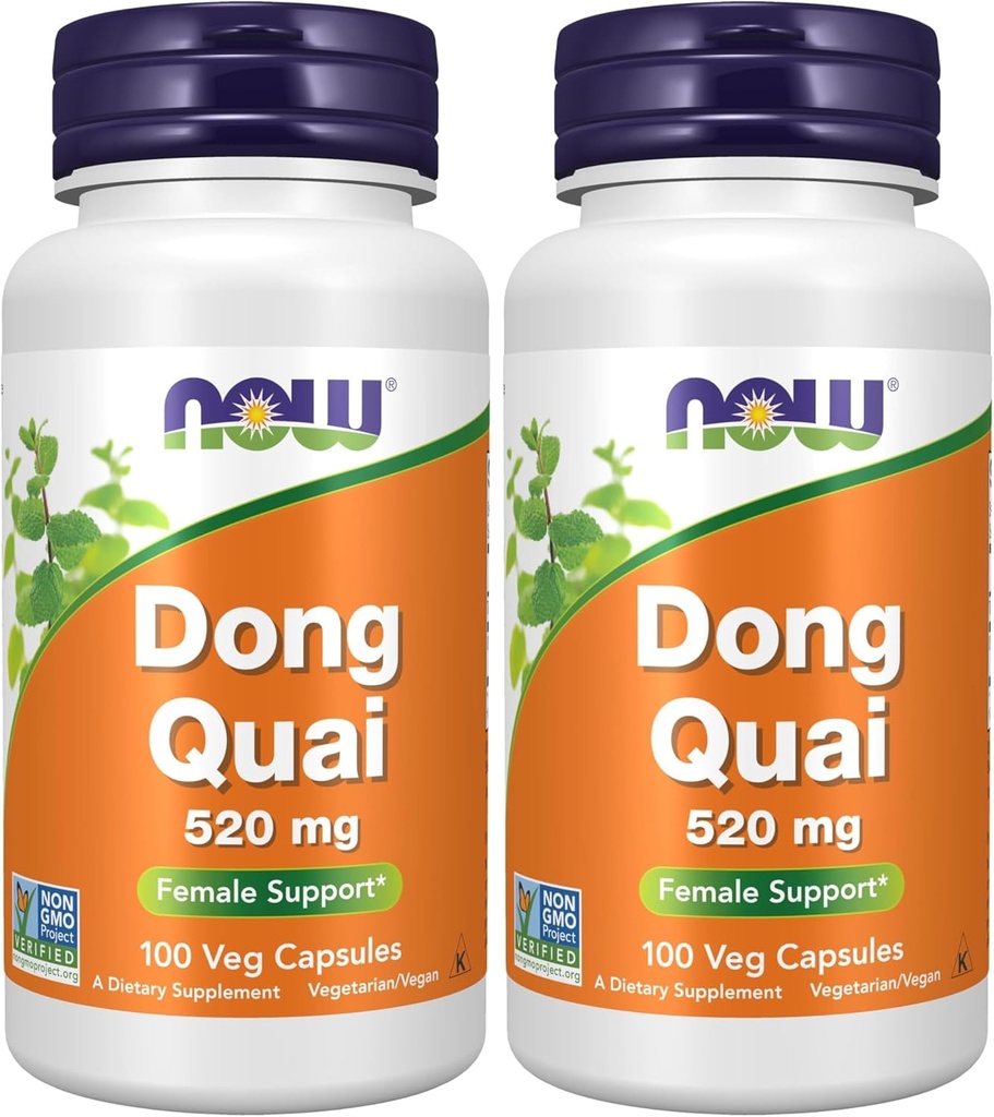 NOW Supplements, Dong Quai (Angelica sinensis) 520 mg, Podpora ženskam*, 100 Veg kapsul (Pack po 2)