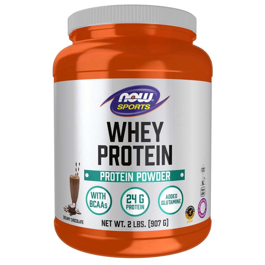 NOW Foods Sports Nutrition, Whey Protein, 24 G z BCAA, kremna čokolada v prahu, 2-pound