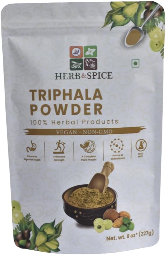 Triphala Powder Non GSO, Gluten Free, 100% Raw, Izvira iz Indije, Zeliščna Formula Amla, Haritaki, Bibhitaki, Packed v Reseable Zip Lock Pouch (227 Gram)