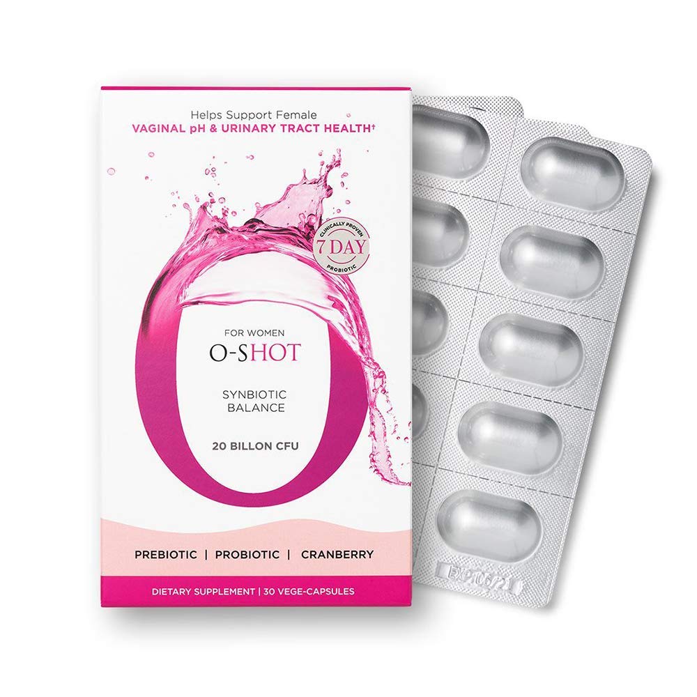 O-Shot (r Vegan vaginalni probiotik + prebiotik za ženske, izvleček brusnic, koren čikorije, vaginalni pH, sečni trakt, prebava, napenjanje, nemaščobni, nemlečni GSO, brez glutena, 30 kapsul