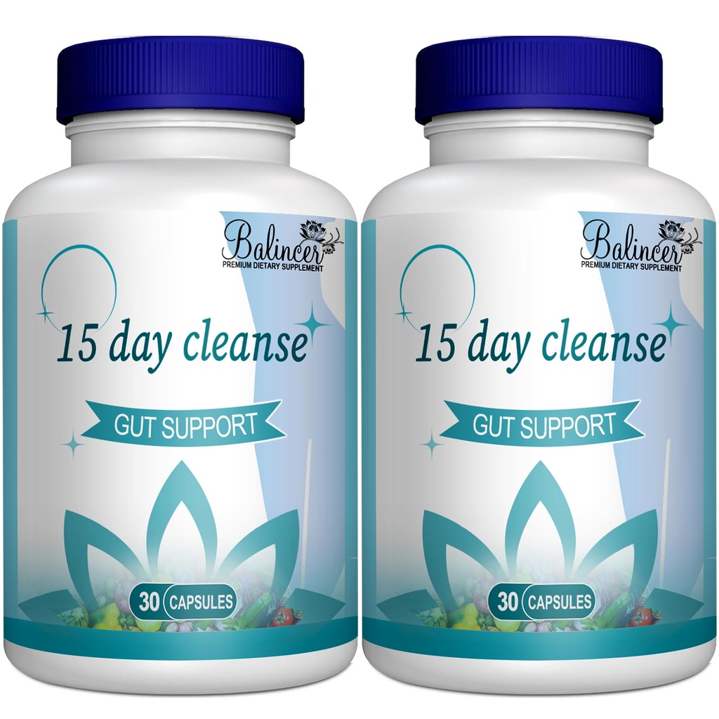 15 Day Cleanse, Gut and Colon Support, Napredno 15 Day Gut Cleanse Detox za ženske in moške s Senno, Cascara Sagrada & Psyllium Husk, Non-GMO, 30 kapsul