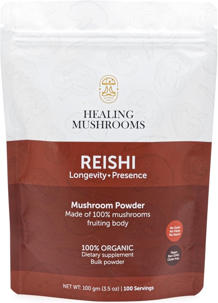 Reishi Pure Powder, Ekološka goba dodatek za imuno podporo, dolgoživost, razpoloženje, spanje, brez polnil, ne-GMO