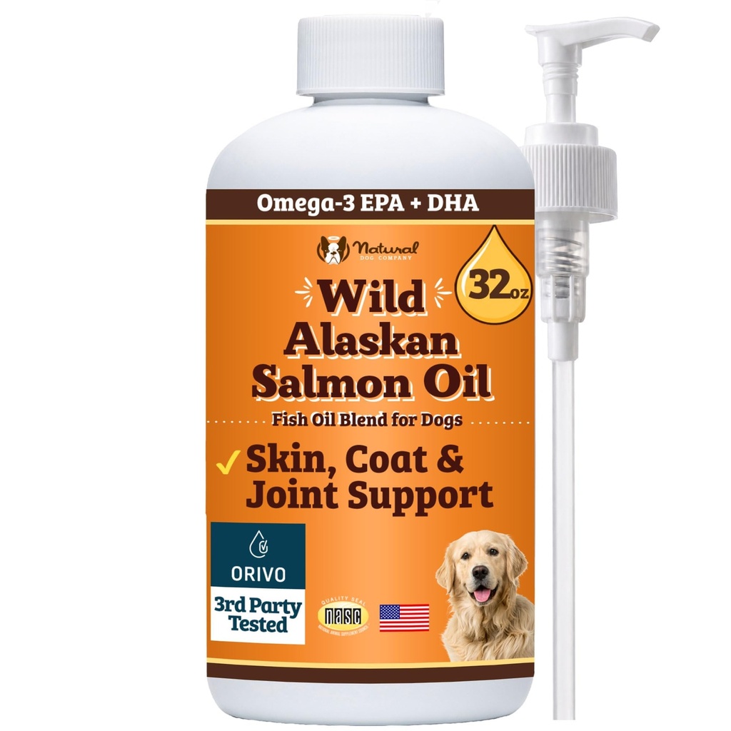 Natural Dog Company Wild Aljaski Salmon Oil Formula z Omega 3, Ribje olje za pse dodatek, Skin & Coat Pasje olje, Srbeči Relief, Imunska podpora za sklepe in srce, Hrana Topper, 32 oz