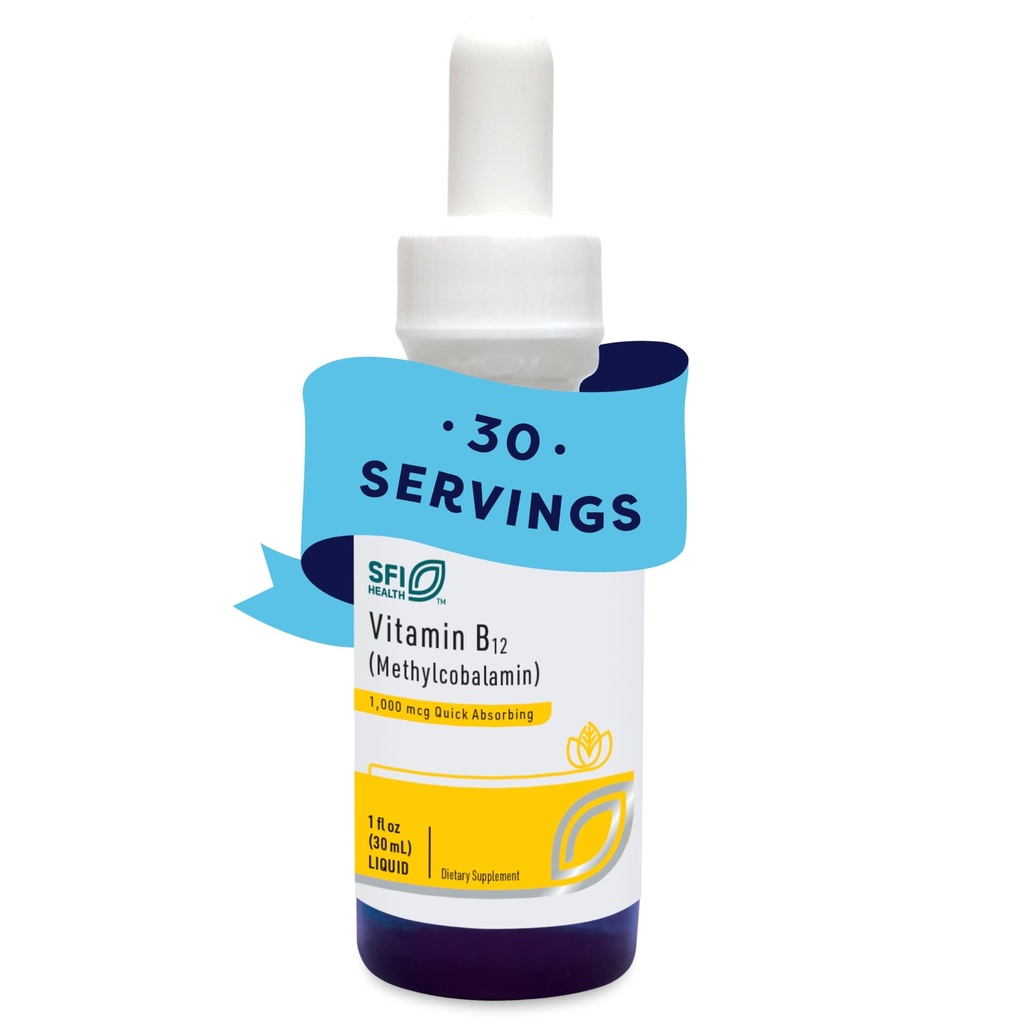 Klaire Labs SFI Health Vitamin B12 Tekoči kapljice 1mg - metil B12 kapljice, 1000mcg Aktivni metilkobalamin - Tekočina za učinkovito absorpcijo - hipoalergeni (30ml / 1 fl oz)
