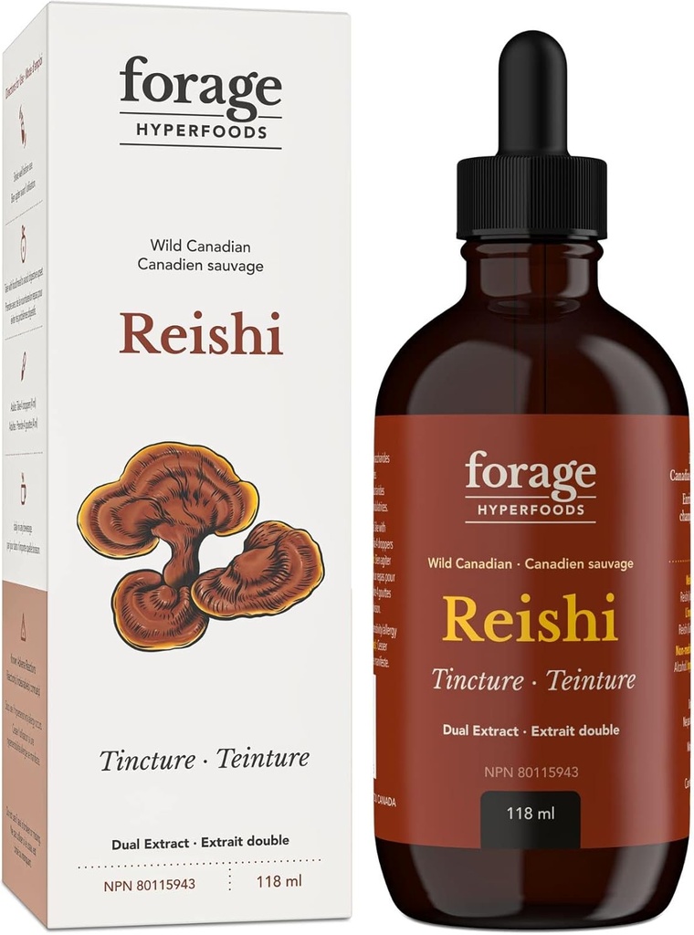 Krma Hyperfoods- Original Canadian Wild Reishi gobe Superfood Tekoči dodatek Extract Tinkture, Vegan, Non-GMO, Izboljša imunski sistem in stres odziv, Naravni mir, 118ML