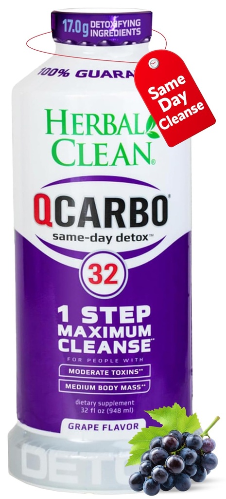 Herbal Clean Qkarbo32 Isti dan Detox Cleanse Drink (32 fl oz) - Grozdna aroma Popolno čiščenje telesa* Detox Drink za visoko raven toksinov*, vitamin B2 in vitamin B12 za moške in ženske