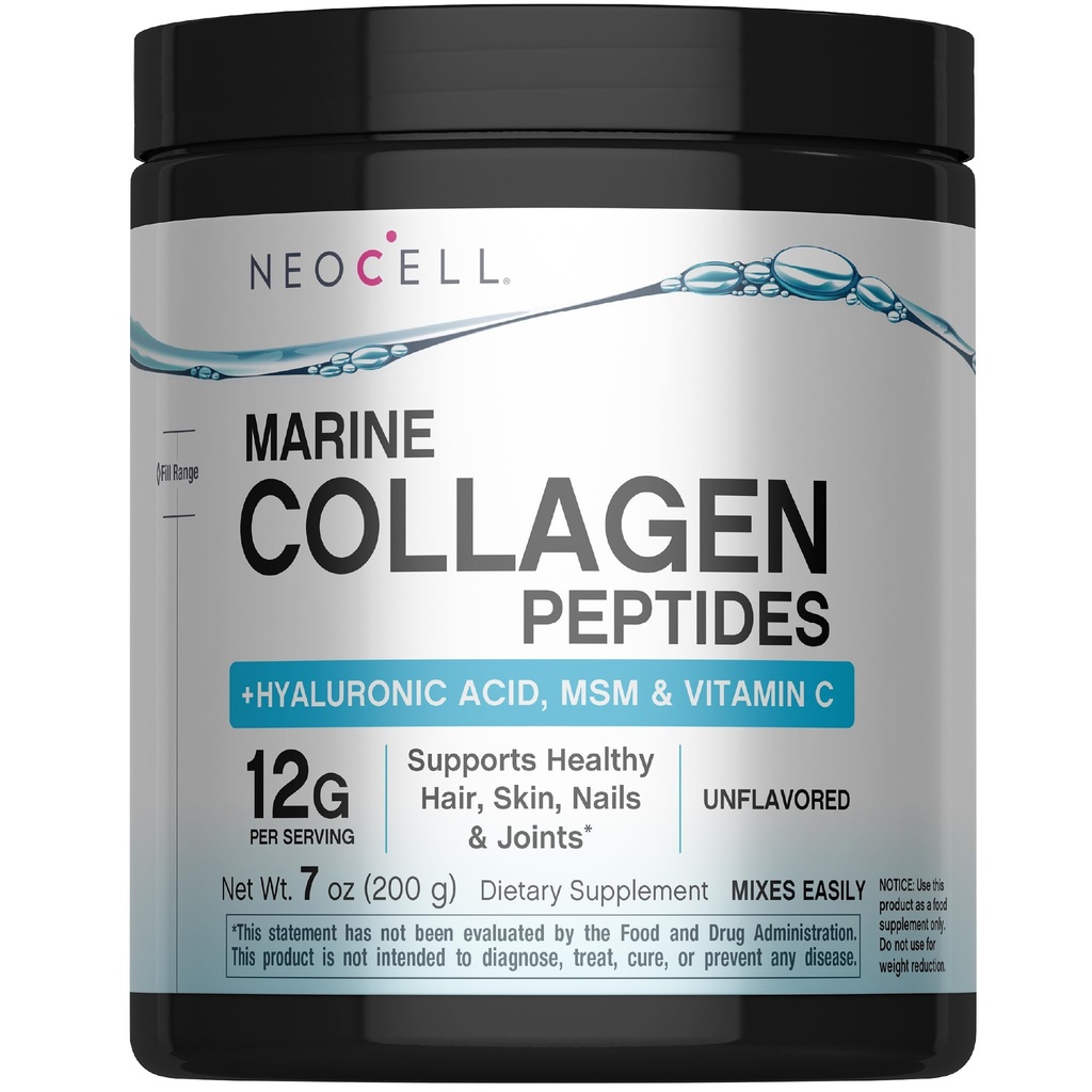 Neocell Marine Collagen s hialuronsko kislino, MSM in vitamin C, Keto Collagen dopolnila, za nego kože in skupno zdravje, Unflavored, Prašek, 7 oz, 1 Canister