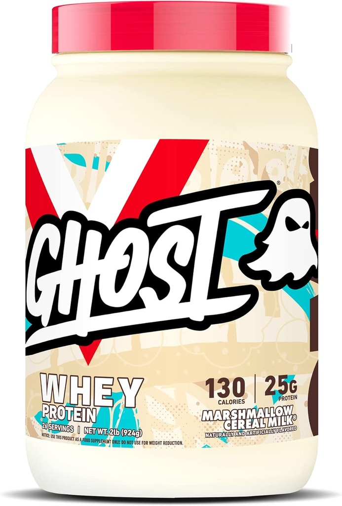 GHOST Whey Protein Powder, Marshmallow Žitno mleko - 2LB, 25G beljakovine Mešanica sirotkinih beljakovin - ‐Post Workout Fitness & Nutrition Shakes, Smoothies, Pekanje & Kuhanje - Soy & Gluten-free