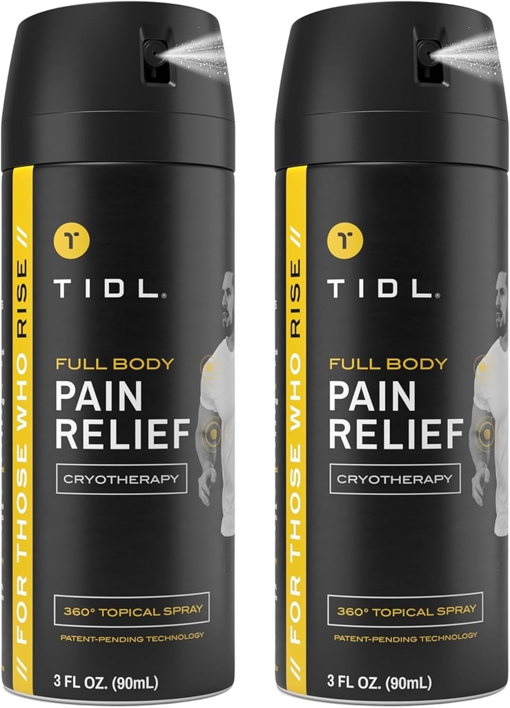 TIDL Cryotherapy Pain Relief Spray, 3 Oz (paket po 2) Ciljna bolečina v vratu, Relief v sklepih in mišicah z organskim, rastlinsko-baznim mentolom, takojšnje hlajenje za artritis, bolečine v hrbtu in kolenu