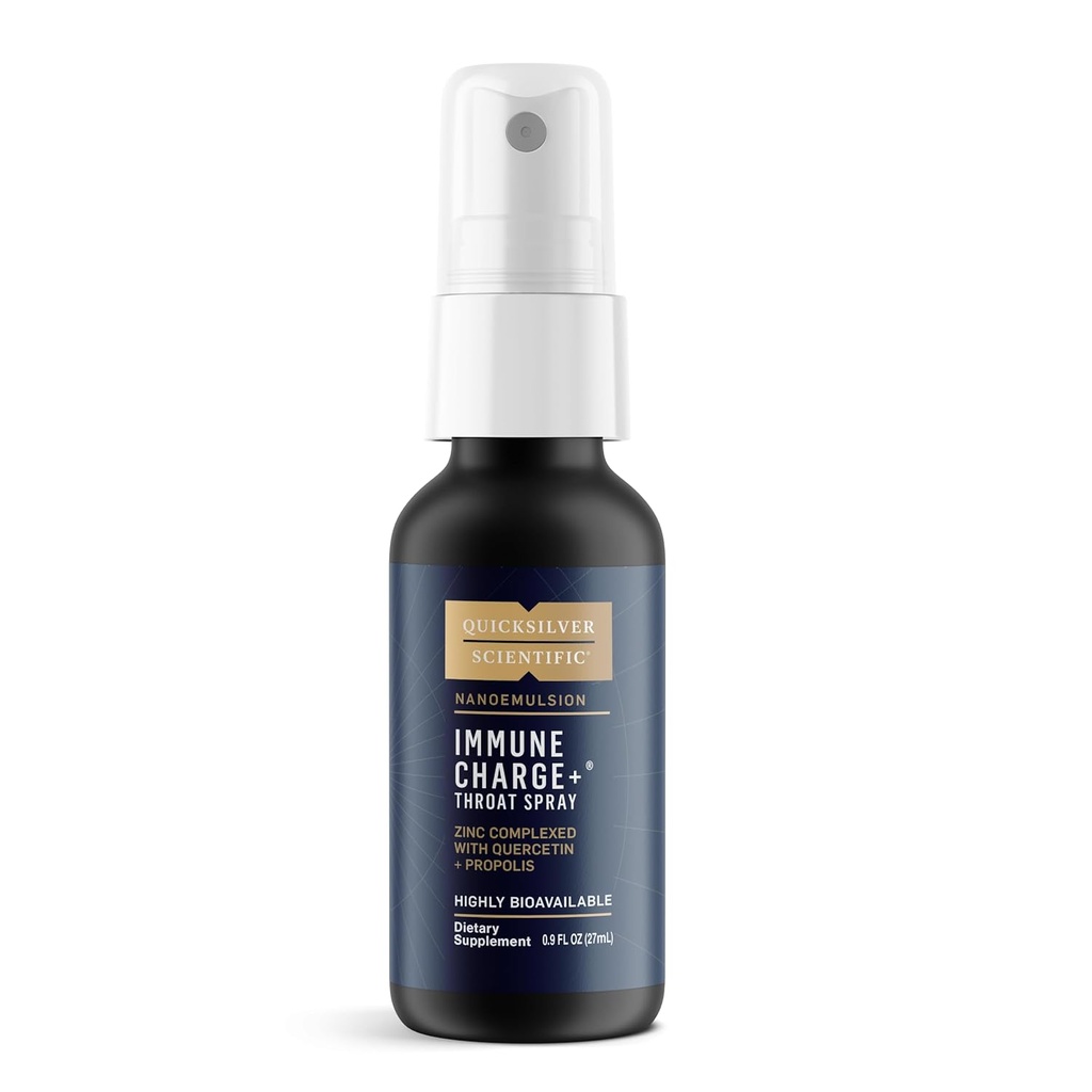 Quicksilver Scientific Immune Charge+ Cinkov pršilo - Imunska podpora Tekoči cink dodatek s Quercetin - 'Throat Coat' z liposomsko Absorpcijsko tehnologijo (0,9 fl oz / 27ml)
