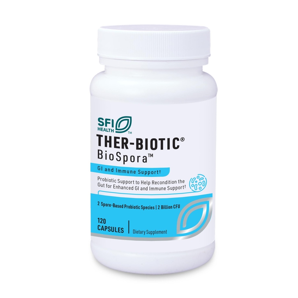 Klaire Labs SFI Health Biospora Probiotic - Bacillus Coagulans & Subtilis 2 milijarda CFU za digestivno in imunosubvenco - na osnovi tal, police, ki tvorijo probiotik za moške in ženske (120 kapsul)