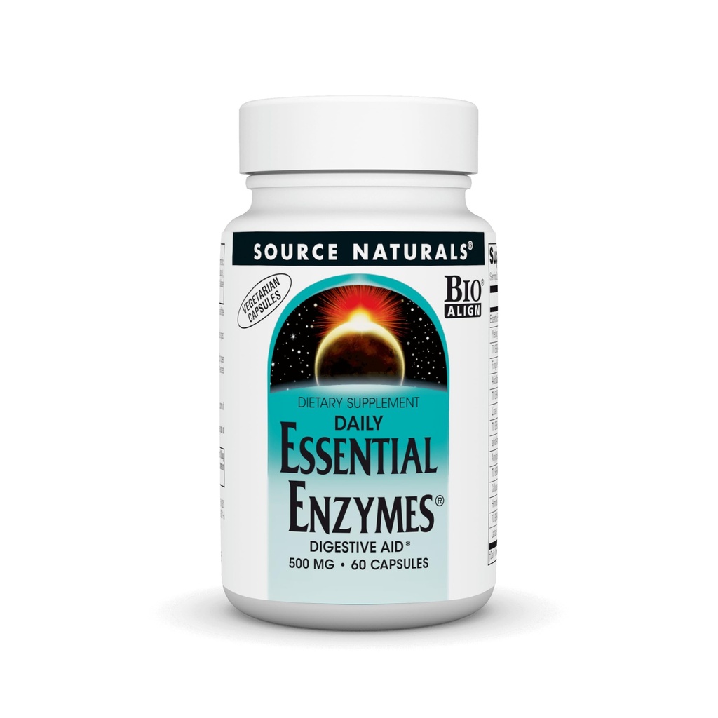 Vir Naturals Essential Enzymes 500mg Bio-Uravnani več Encim dopolnilo rastlinska obramba za prebavljanje, plin, zaprtje in napihnjenost - podpira imunski sistem* - 60 vegetarijanske kapsule