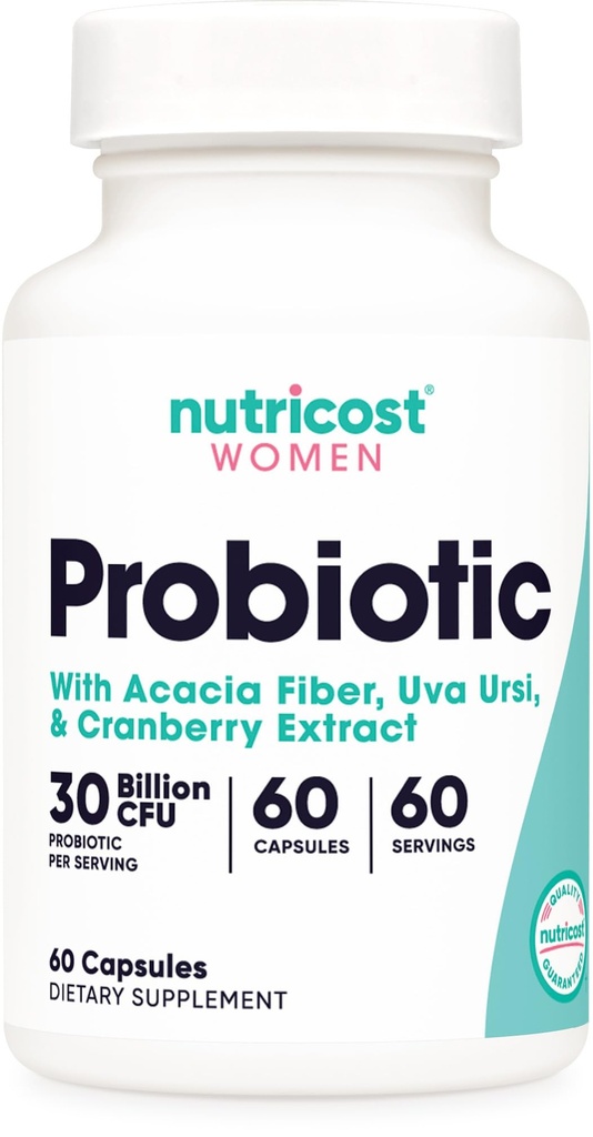 Nutricost probiotik za ženske 30 milijard CFU, 60 kapsul - kompleks z Acacia Fiber, Uva Ursi & Cranberry Extract, brez GMO & Gluten