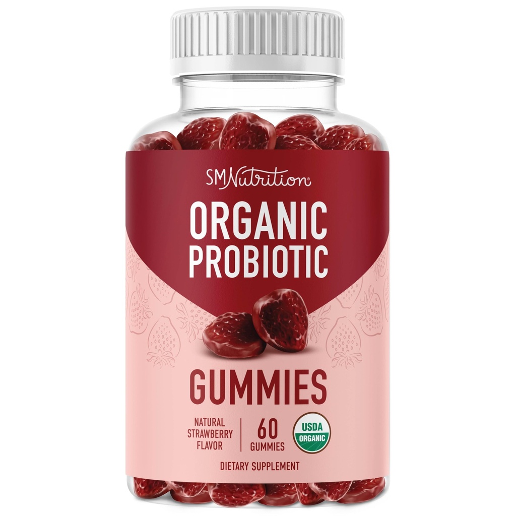 Organic Probiotics Gummies | 5 Billion CFU Probiotics for Digestive Health & Immune Support | Hardy Bacillus Subtilis | Strawberry Gummies | Shelf Stable, Gluten-Free, Vegan | 60 Ct. (1 Month Supply)