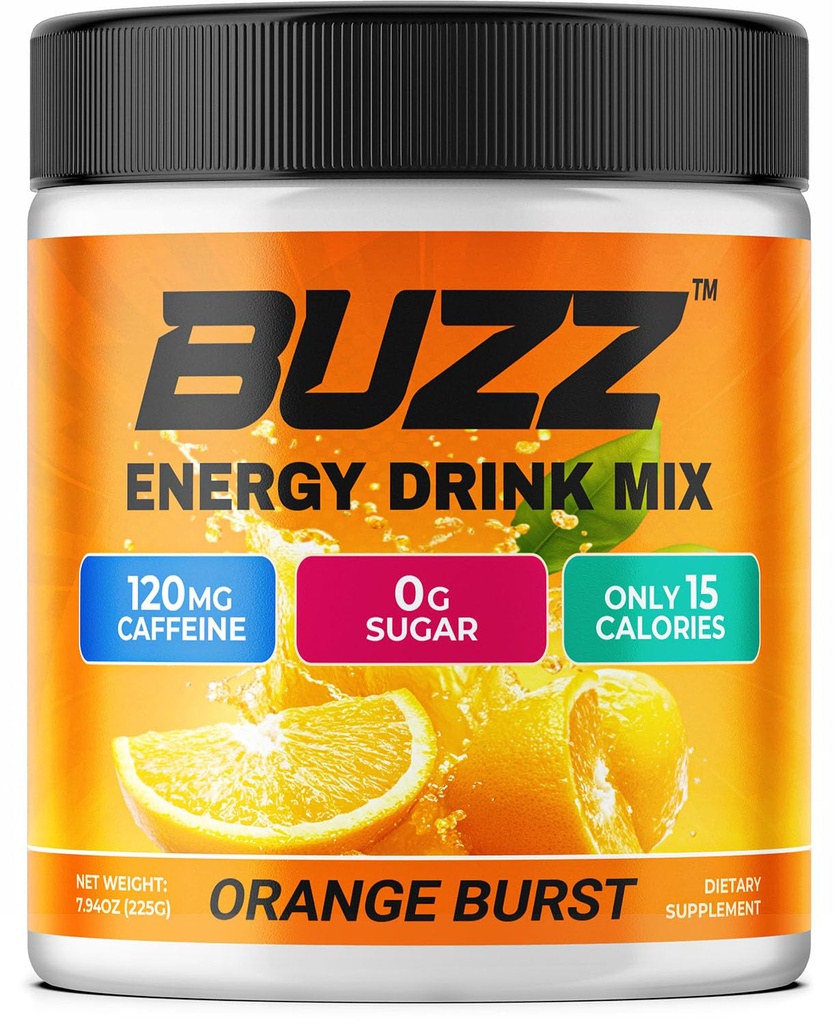 Jutro Buzz Energy Drink Powder - Energy Boost Drink Mix - Sugar-free Energija z antioksidanti - Jutranji kickstart in športna prehrana vzdržljivost Izdelek - 30 Serving, Orange Burst, 8 Ounces