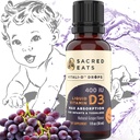 Kapljice vitamina D za dojenčke - 400 i.e. na kapljico, brez naravnega sladkorja in sladkorja v MCT olju za najboljšo absorpcijo. 880 Služabnikov. Enostaven za uporabo Tekoči D3 Doplačilo za dojenčke in malčke (Grape)