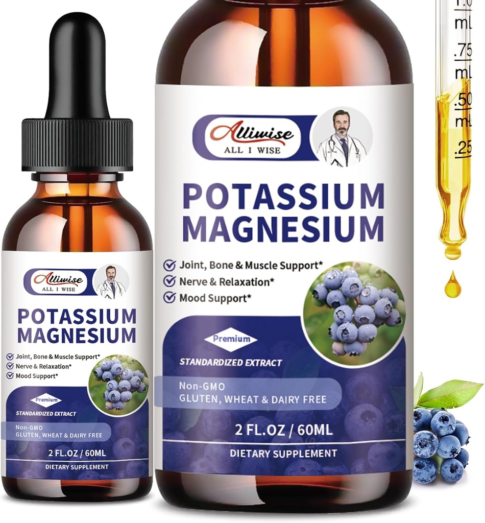 2 Pack Kalijev Magnezij dodatek tekoči - visoka absorpcija miren magnezijev kompleks & kalij Plus kalcij, vitamin D3, cink za zlome nog in kosti in energijo in imunske podpore - 4 Fl oz