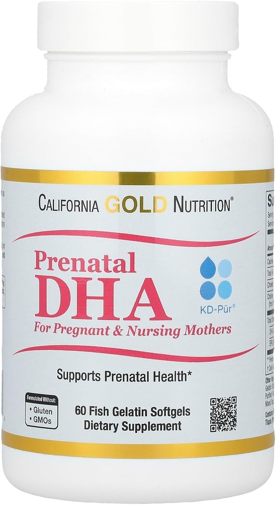 California Gold Nutrition Prenatal DHA, Omega-3 Maščobne kisline DHA in EPA Plus Choline za nosečnice in doječe matere, 900 mg, 60 Ribji želatina Softgels (450 mg na Softgel)