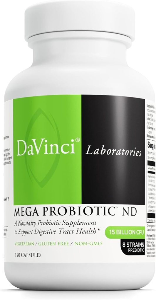 DAVINCI Labs Mega Probiotic ND - Ne-Mlečni Probiotic dodatek podpira Gut, Prebavne in Možganske zdravja* - Gut Health Support Supplement with Non-Mlečni kompleks* - 120 Vegetarian Caps