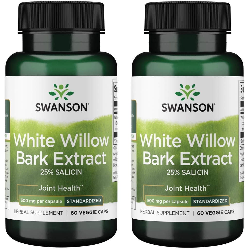 Swanson maksimalna moč bela Willow Bark Extract-Promotes skupna podpora & mišice Relief-Standardizirana na 25% Salicin-Naravna dopolnila brez želodca Draženje (60 Veggie Caps, 500mg vsak) 2 pakiranje