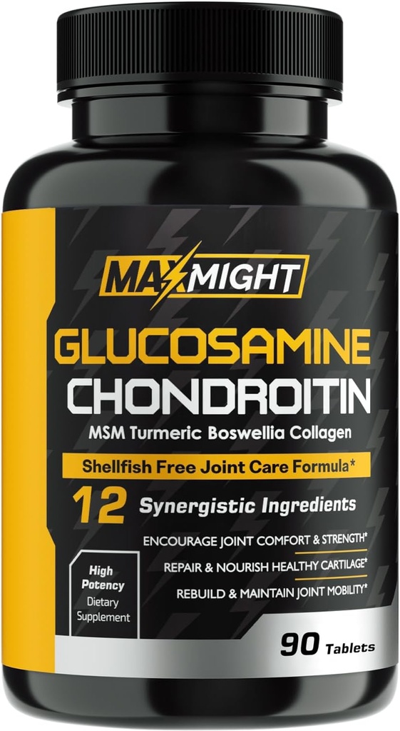Glukozamin Chondroitin MSM Turmeric, Boswellia, 12-v-1, Joint Comfort, Mobilnost, Mazanje in moč za moške in starejše, 90 Tab, No Shellfish