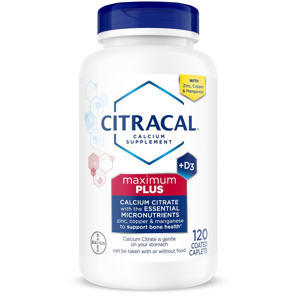 Citrakalni maksimum Plus, 650 mg kalcijev citrat, ki se zlahka absorbira in je dobro topen s 25 μg (1.000 i.e.) vitaminom D3, podporo za zdravje kosti, dodatek za kalcij za starost 12+, število 120 (Packaging May Vary)