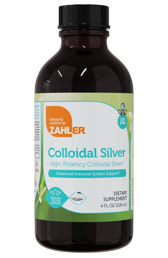 Zahler Coloidal Silver Liquid - Napredna Imunska podpora in splošno zdravje - 100 PPM Bioactive Liquid Silver Coloidal Liquid - Kosher Vegetarian Ne-GMO Strukturirana koloidna Srebrna voda (4 fl oz)