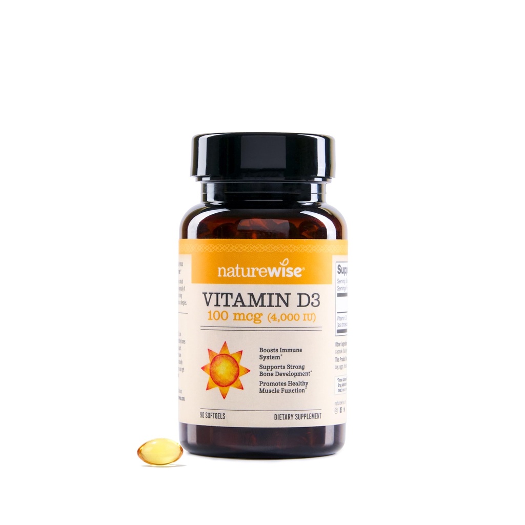 NatureWise Vitamin D3 4000iu (100 μg) 90-dnevna zaloga za imuno podporo, zdravo delovanje mišic in zdravje kosti - Ne-GMO, Gluten prost v ekološko ekstra deviško oljčno olje, (Mini Softgel), 90 število
