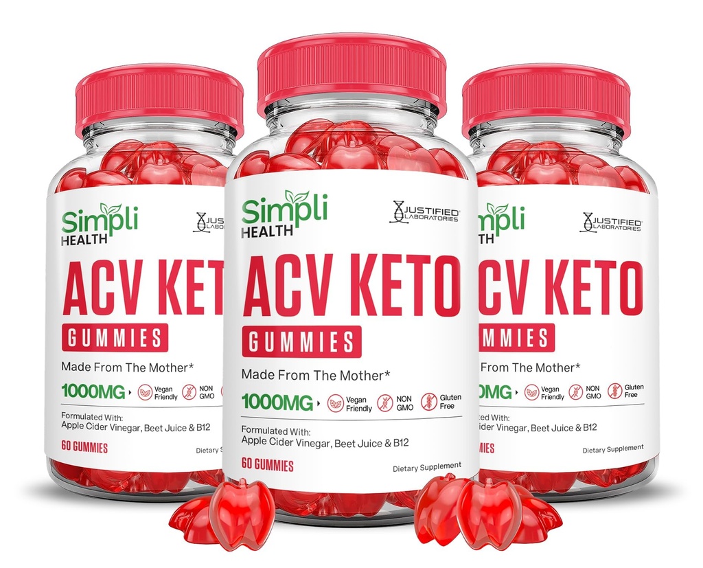 Upravičeni laboratoriji (3 Pack Simpli Health Keto ACV Gummies Napredna Formula 1000MG Apple Cider Vinegar Oblikovan z Granatni beet Juice v prahu B12 Vegan Non GSO 180 Gummys