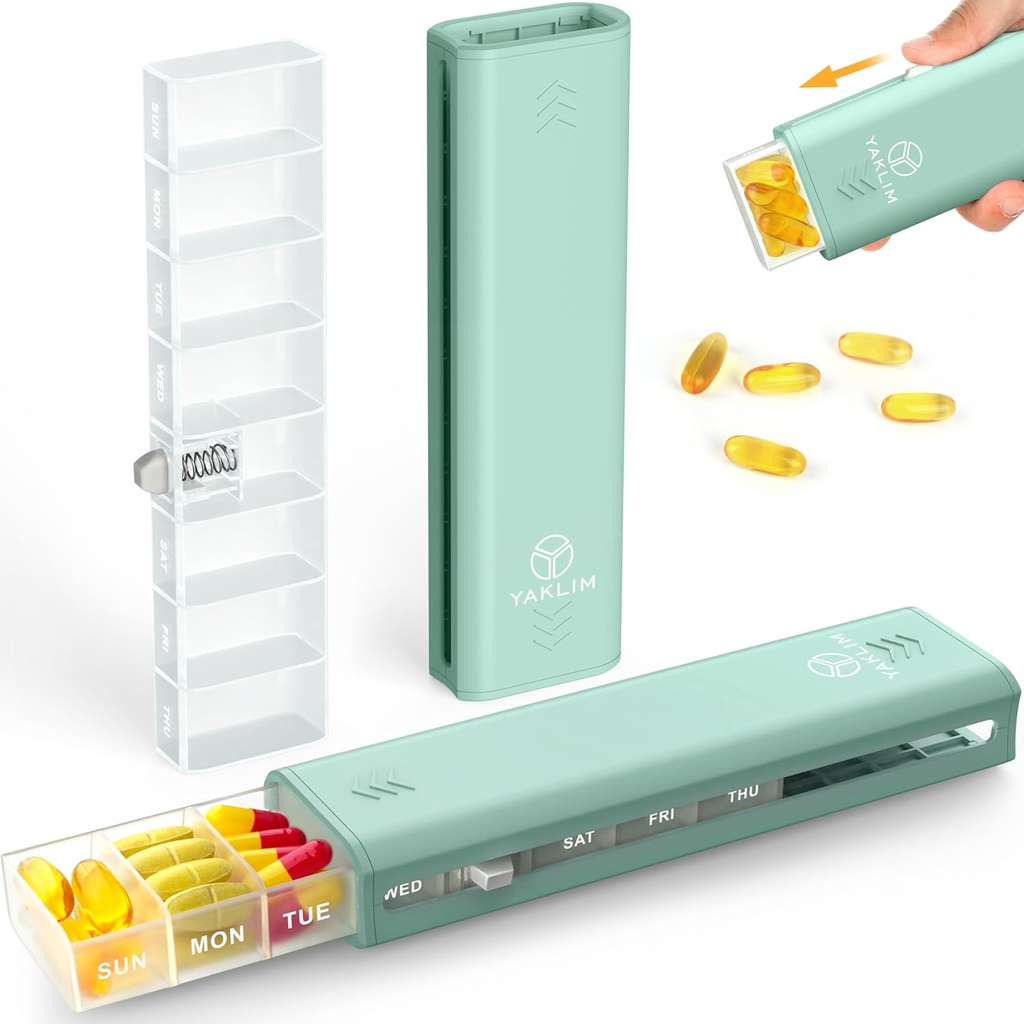 Yaklim Tedenske tablete Organizator 1 Čas na dan, 7 Dan Tablete Organizator Daily Tablete Box Travel Medication Tablet Case, Tablete Container za vitamin,1 Teden tablete Organizator za zadrževanje medicine, Dopolnilo, ribje olje