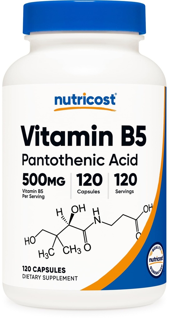 Nutricost Pantotenska kislina (vitamin B5) 500 mg, 120 kapsul