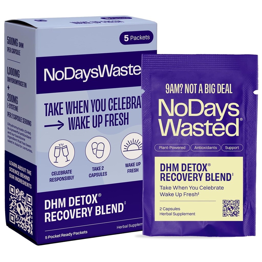 Brez dni odpadle DHM Detox 5 Prenosne serviranja - Optimizirana mešanica DHM (Dihidromiricetin dodatek) in vitamini vzeti med večer za boljši naslednji dan in okrevanje