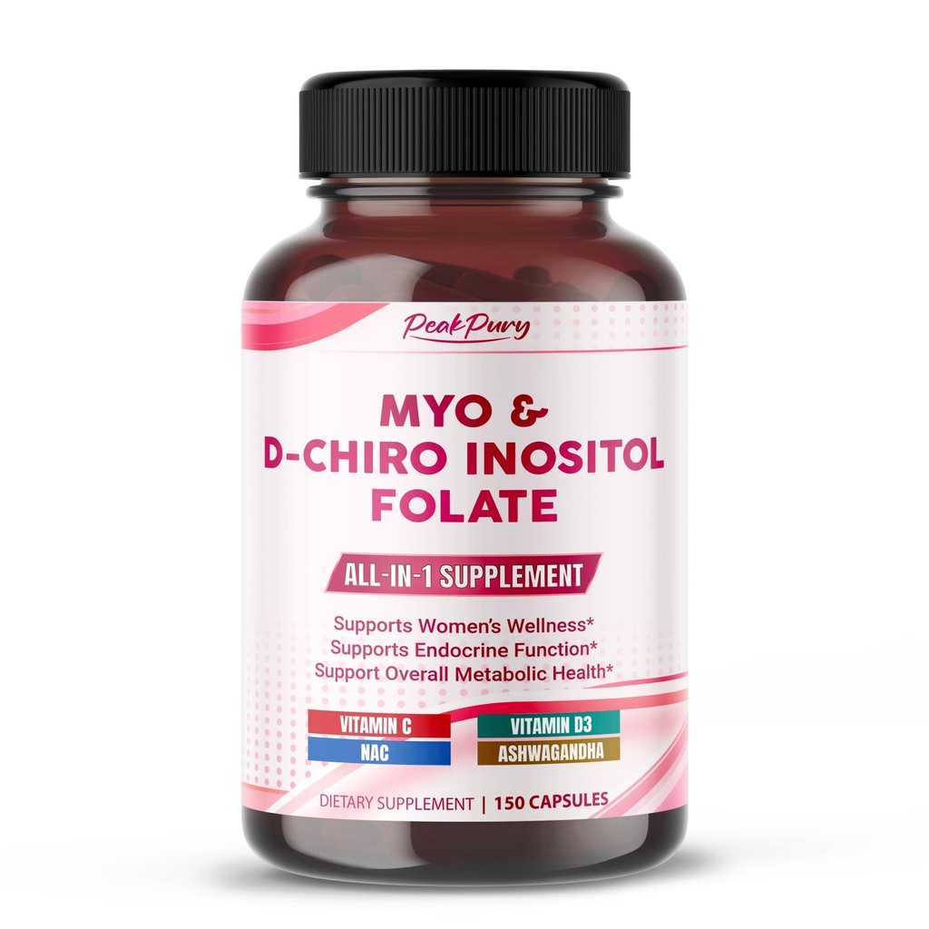 Ultra Myo & D-Chiro Inositol s folatom, vitaminom C & D3 - All-in-1 dodatek za zdrave cikle, hormonsko ravnotežje in metabolično podporo - izdelan v ZDA- 150 kapsul