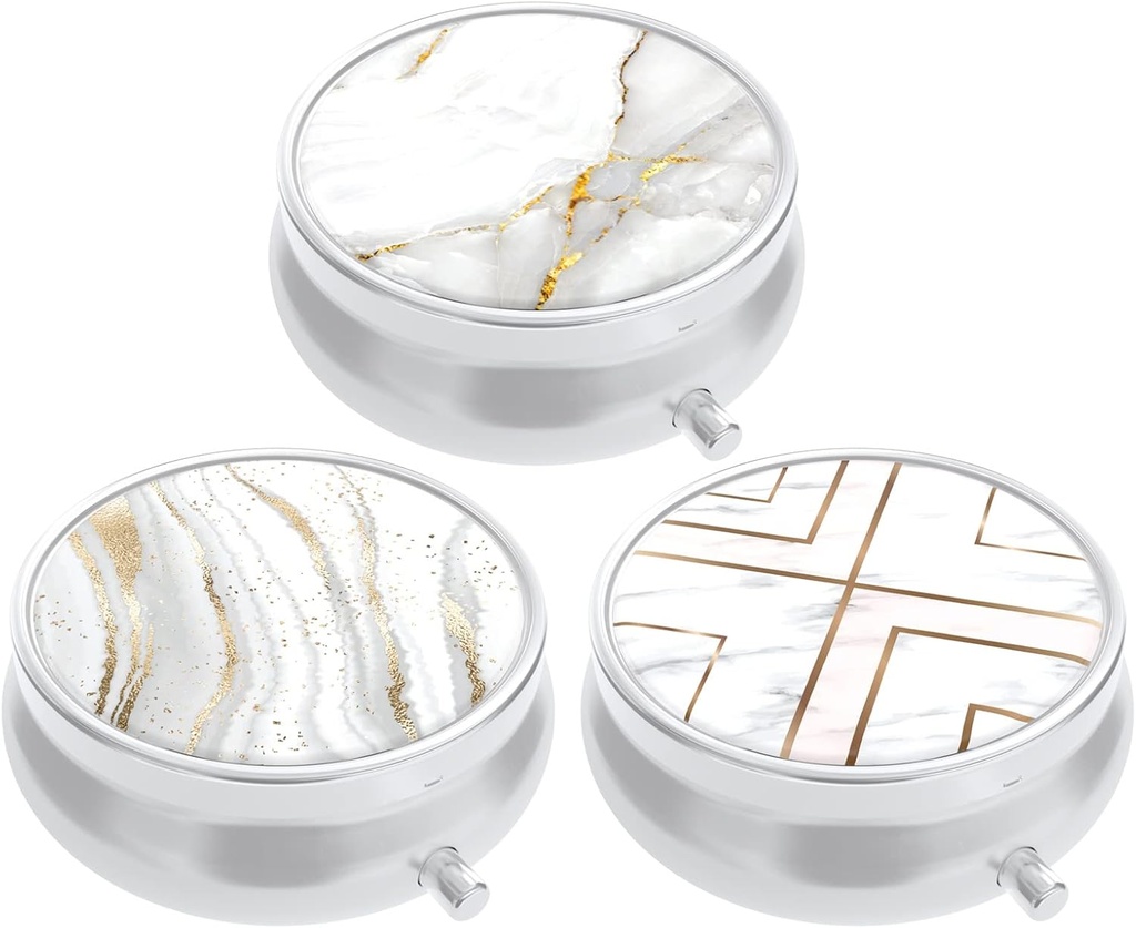 3 Pack tablete Box, majhna tableta zaboj za torbico in žep, srčkan potovalna medicina organizator, Prenosna Medicine zabojnik imetnik, da imajo vitamine, zdravila, ribje olje & dodatek, bela marble
