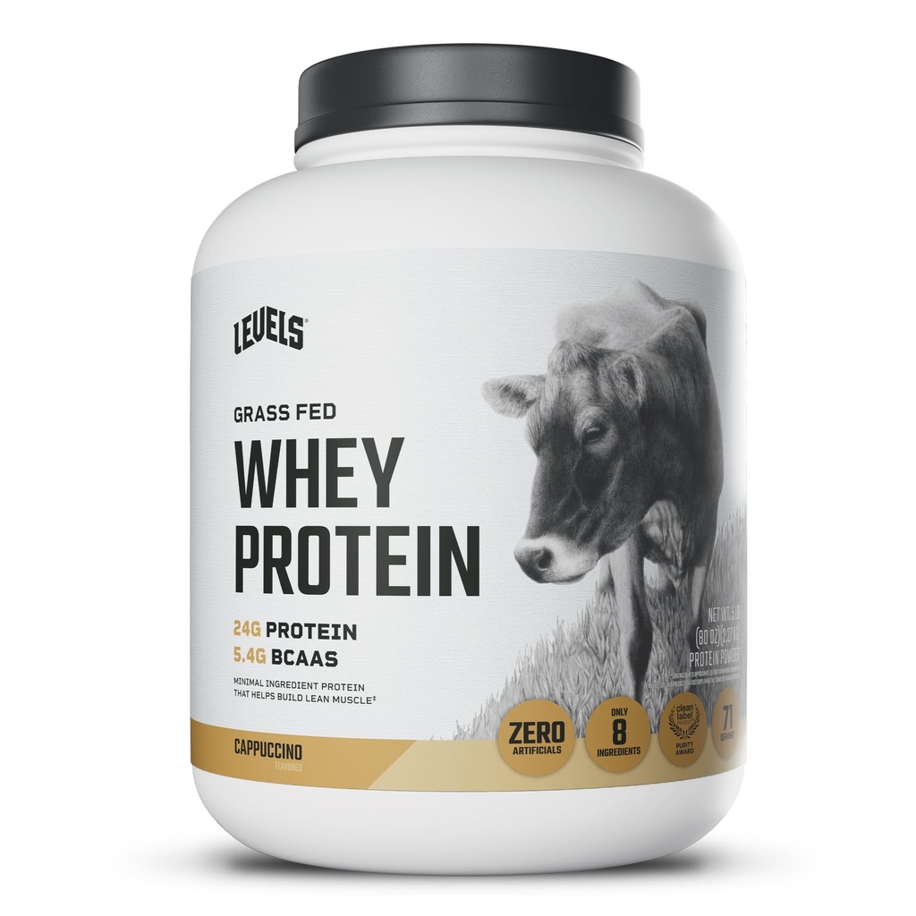Ravni Grass Fed Whey Protein Powder, Brez umetnih, 24G beljakovin, Cappuccino, 5LB