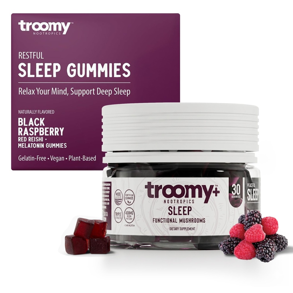 Tromy Sleep Reishi + Melatonin Great Degusting gobe Gumies - Podpira nemirno spanje - Črna malina - 30 Count